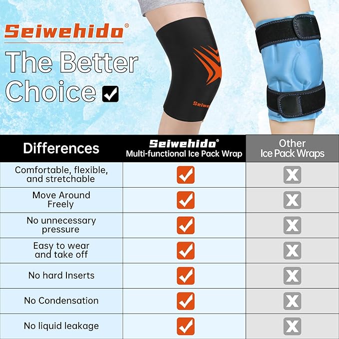 Extended Knees Ice Pack for Injuries Freeze Compression Sleeve Reusable Gift Soft Gel Ice Wrap for Leg Swelling, Knee Replacement Surgery, Cold Compress Therapy for Arthritis, Meniscus Tear and ACL
