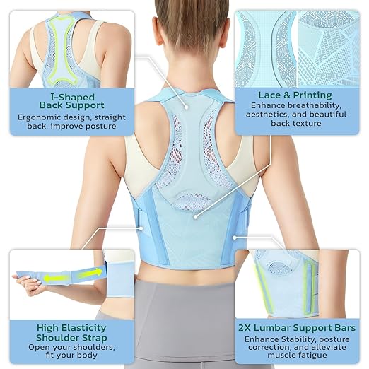 aoFIT Posture Corrector for Women, Lightweight and Breathable Back Brace for Pain Relief, Rounded Shoulders and Hunchback, Compact & Portable with Fashionable Design, Invisible Under Clothes Blue M