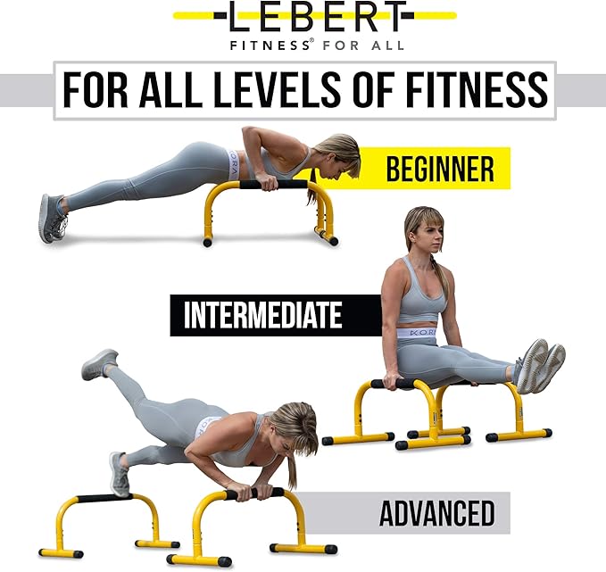 Lebert Fitness Parallette Push Up Bars Dip Station Stand - Perfect for Home and Garage Gym Exercise Equipment - Gymnastics, Calisthenics, Strength Training Parallel Bars for Men and Women