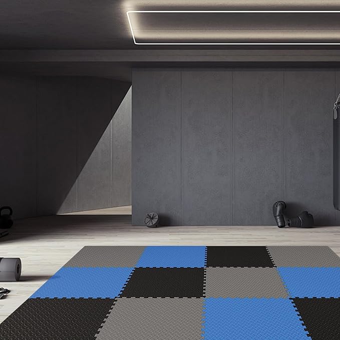 Fitvids Puzzle Exercise Gym Flooring Mat, 1/2" Thick High-Density EVA Interlocking Tiles Workout Mat for Home Gym, Fitness Equipment, MMA, Gymnastics, 6-Piece Shock-Absorbing Exercise Mat (24 Sq Ft)