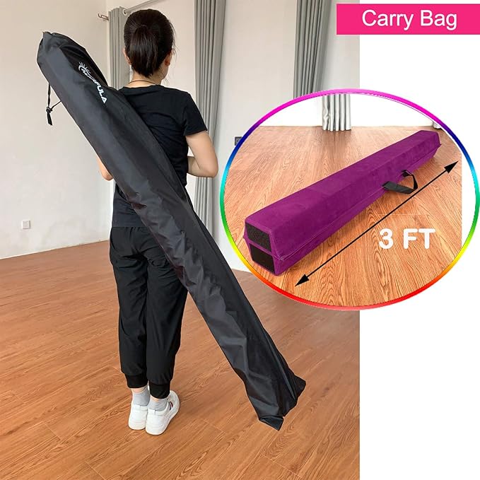 MARFULA 6 FT / 8 FT / 9 FT Folding Gymnastics Beam Foam Balance Floor Beam - Extra Firm - Suede Cover - Anti Slip Bottom with Carry Bag for Kids/Adults Home Use