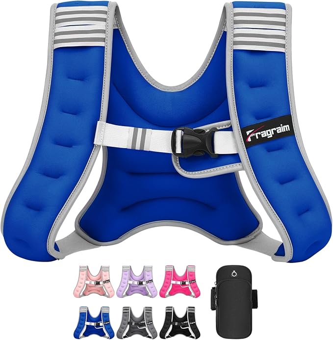 Fragraim Weighted Vest for Women Men - 8lb/10lb/12lb/16lb/22lb/25lb/30lb Weight Vest with Reflective Stripe, Detachable Phone Pouch, Ideal for Walking, Strength Training, Running, Workout, Cardio