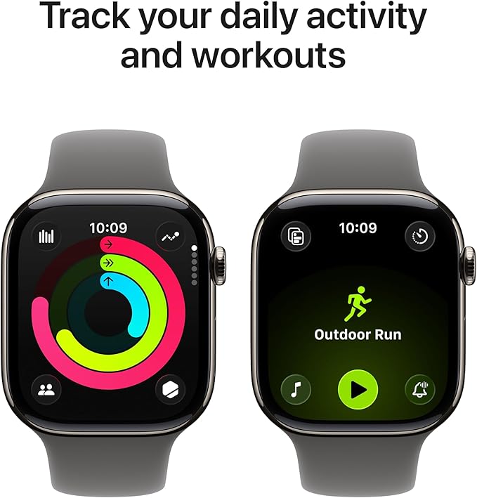 Apple Watch Series 11 [GPS + Cellular 46mm] Smartwatch with Natural Titanium Case with Stone Grey Sport Band - M/L. Sleep Score, Fitness Tracker, Health Monitoring with AppleCare+ (2 Years)