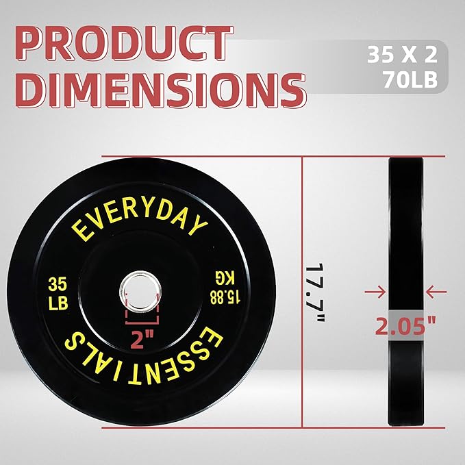Fitvids 2-Inch Olympic Bumper Plates, Perfect Weight Plates for Weightlifting and Strength Training, Multiple Weights Available