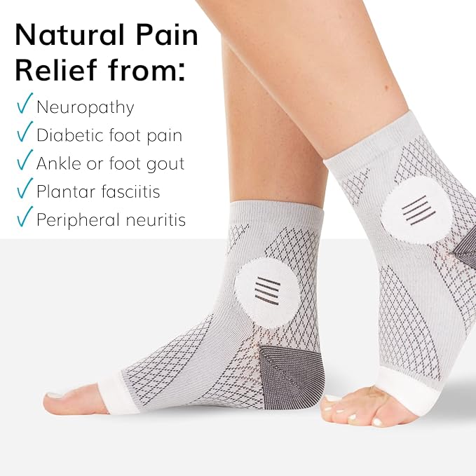 BraceAbility Neuropathy Socks (3 Pairs) - Multipack Peripheral Compression Diabetic Toeless Foot Sleeves for Nerve Damage in Feet, Ankle Gout, Plantar Fasciitis Relief for Men and Women (M - Gray)