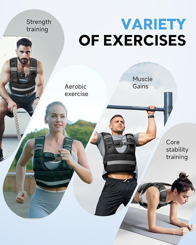 Adjustable Weighted Vest for Women Men, 6-12lb/12-20lb/20-32lb Comfort Fit - U-Shaped Ergonomic Weight Vest with 6 Removable Iron Sandbags, Large Front Mesh Pocket & Reflective Strips, Ideal for Running, Walking, Strength Training, HIIT, Cardio Workouts