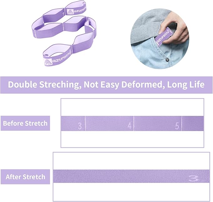 A AZURELIFE Elastic Yoga Stretching Strap, Multi-Loop Stretch Strap for Physical Therapy, Pilates, Yoga, Dance & Gymnastics Exercise and Flexible Pilates Stretch Band