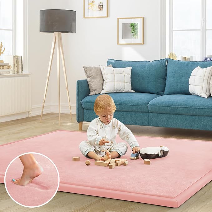 Baby Play Mat for Floor Nursery Rug Muscle Mat Area Rug Playroom Rug 74"x50" Playpen Mat Memory Foam 1.3" Thick Crawling Mat for Babies,Toddlers, Infants, Kids,Light Pink