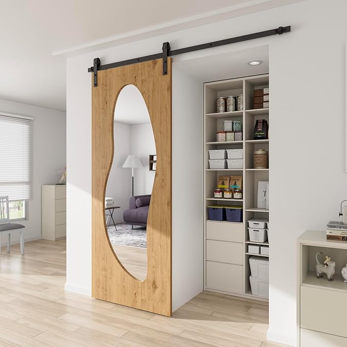 CCJH 5FT Sliding Barn Door Hardware Kit Heavy Duty for Max 31'' Wide Single Wooden Door
