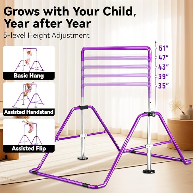 Kids Gymnastics Bar Gymnastic Equipment for Home Adjustable Height Gymnastic Training Bar Gymnastic Stuff for 3-7 Years Old Girls