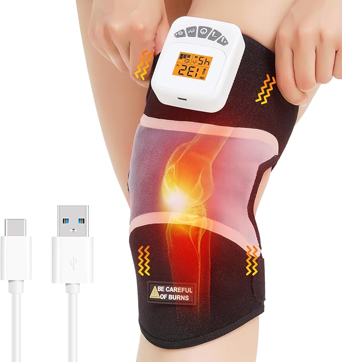 Cordless Knee Massager with Heat & Vibration,Rechargeable Knee Heating Pad for Pain Relief for Arthritis, Joint Pain, Sports Injuries,Heated Knee Brace for Men & Women