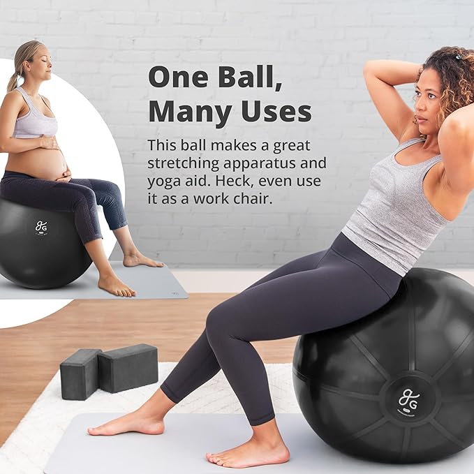 Greater Goods Yoga Ball Anti-Burst Exercise Ball for Pilates, Stability, Pregnancy & Workouts, Includes Pump, in Multiple Sizes and Colors