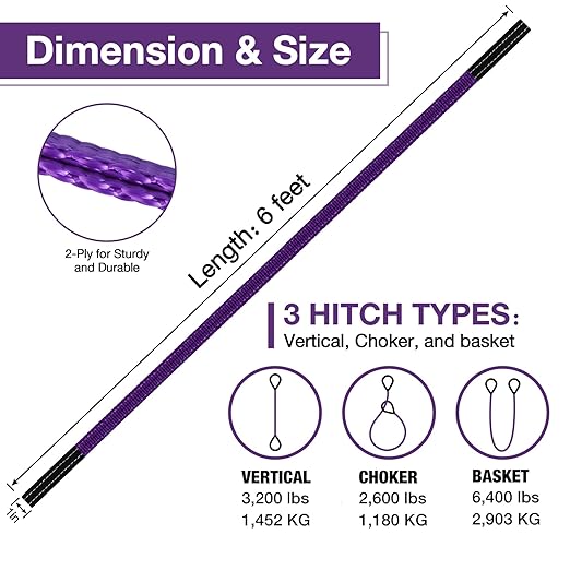 Lift Sling Straps,1" x 6' 2-Ply Heavy Duty Flat Eye Lift Sling,Twist Eye Polyester Lifting Sling Straps Nylon Tree Saver Recovery Strap Web Slings Rigging Moving Tow Hoisting Gear Strap