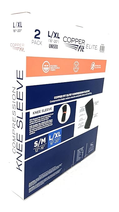 Copperfit Elite Knee Support Knee Sleeve for Joint Pain and Arthritis Relief L/XL - 2 Pack
