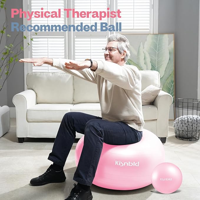 kisnbld Exercise Ball, Extra Thick Yoga Ball for Workout Pregnancy Stability, 4 Sizes Anti-Burst Balance Ball with Foot Pump - Heavy Duty Fitness Ball Chair for Office, Home & Gym