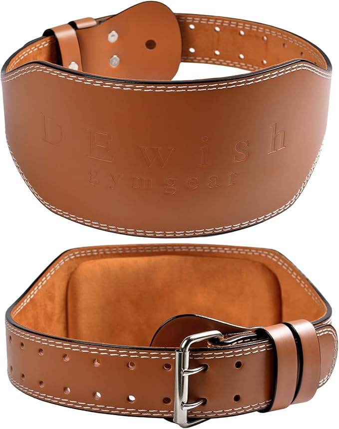 Leather Gym Fitness Belt, 4" & 6" Padded Lumbar Back Support, 10 Adjustable Holes for Weightlifting Powerlifting Bodybuilding Deadlift Squat Workout Strength Training