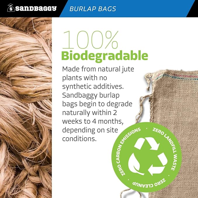 Sandbaggy Burlap Sand Bags - Size: 14" x 26" - 50 lb Weight Capacity - For Flooding, Flood Water Barrier, Tent, Empty (10 Bags)