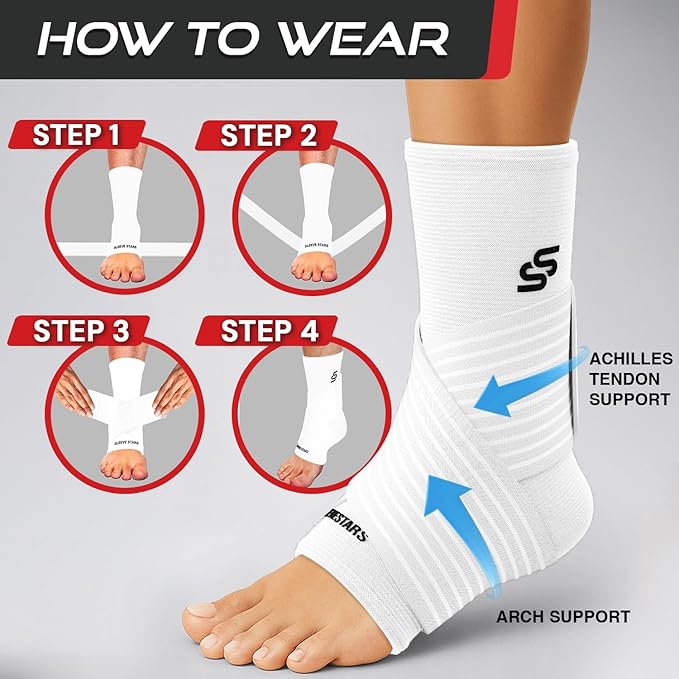 Sleeve Stars Ankle Brace for Women & Men, Ankle Wrap for Sprained Ankle, Compression Sleeve for Plantar Fasciitis Relief, Easy Customizable Support: w/Removable Strap (Single/M:10"-12"/White)