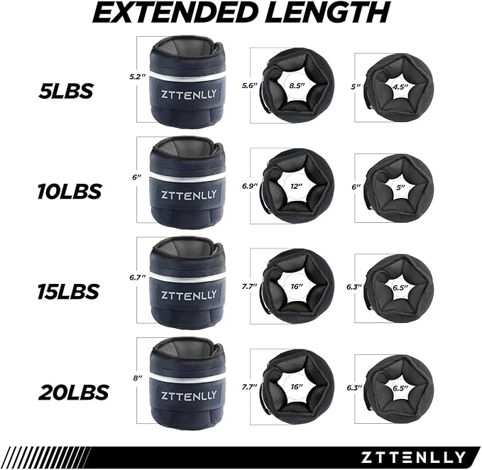 Adjustable Ankle Weights 1-5/10/15/20LBS Pair with Carry Bag - Breathable Fabrics, Reflective Trim - Strength Training Leg Wrist Arm Ankle Walking Weights Sets for Women Men Kids