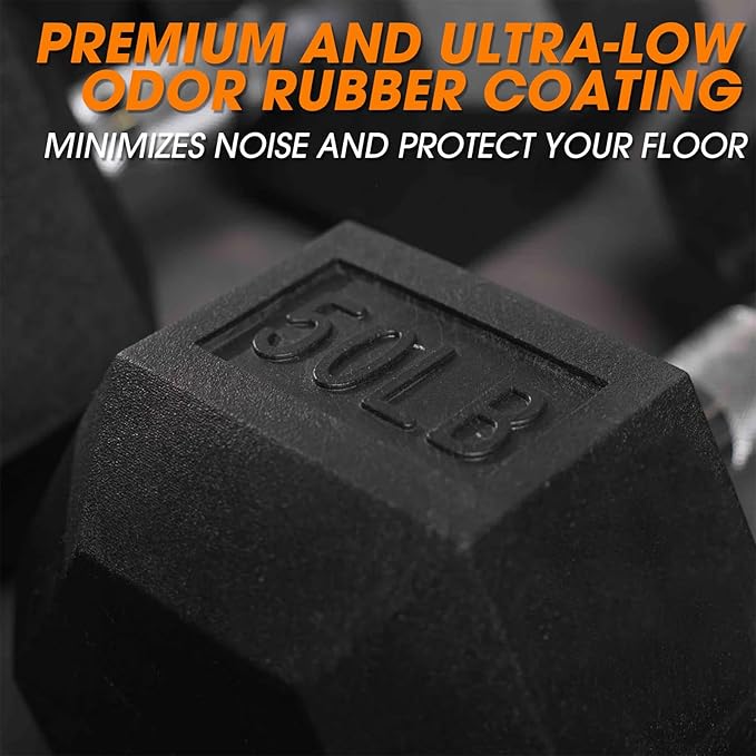 Mikolo Dumbbell Sets with Rack, Rubber Hex Dumbbells, Multiple Choices in 160/200/380/450/550LB, Hand Weights with Chrome Handle for Strength Training