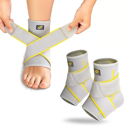 Bracoo 2 Pack Ankle Brace Compression Sleeve for Women & Men, Adjustable Ankle Support Strap for Sprained, Plantar Fasciitis, Pain Relief, Injury Recovery, Running, Workout, GYM, FS60