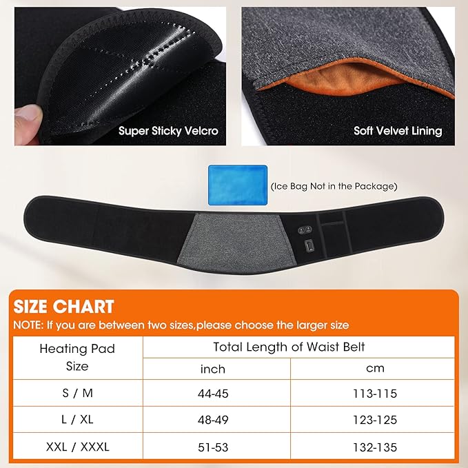 Heated Waist Belt, Cordless Heating Pad for Lower Back and Belly, Rechargeable Battery Powered