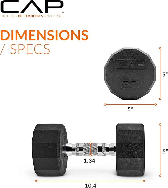 CAP Barbell Coated Hex Dumbbell Weight - Single | 10-120 lbs | Multiple Options