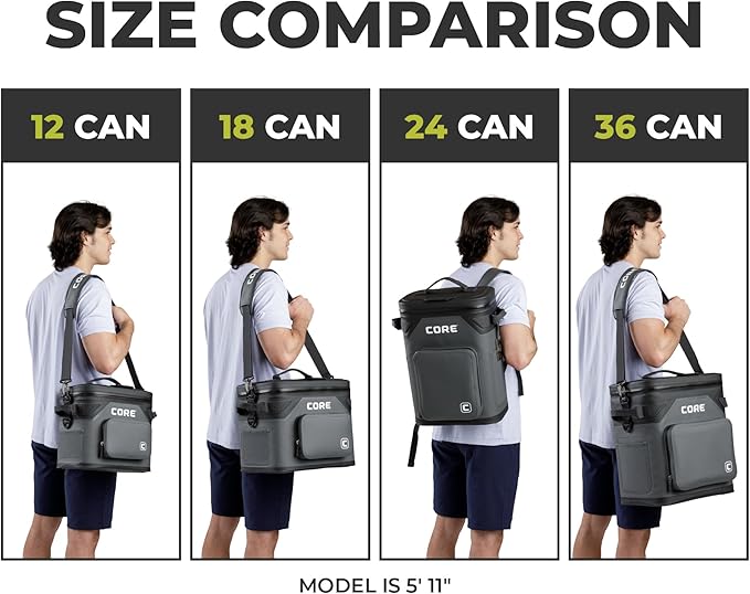 CORE Magnetic Leak Proof Soft Cooler with Waterproof Zipper | Insulated Bag Portable Ice Chest Box | Best Soft Cooler for Food & Beverages for Tailgating, Car Camping, Travel, and Family Beach Picnics
