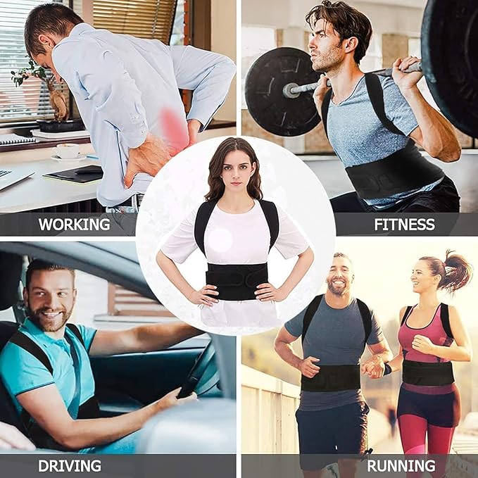 Posture Corrector for Women and Men, Adjustable Back Straightener Posture Corrector,Upper Lower Back Brace Support Belt for Men Women Body Neck Shoulder Trainer (XXL, Black)