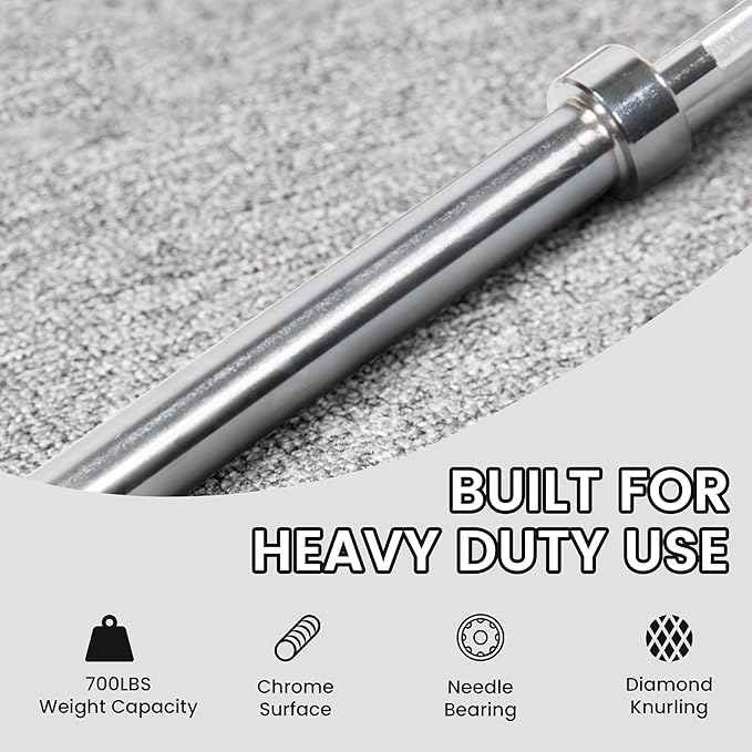 Fitvids 2 Inch Olympic Barbell Bar, 5/6/7 Feet Bar with Collar for Home Gym Strength Training, weight lifting, Bench Press, 700 LB Capacity