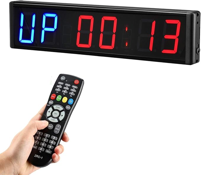 Gym Timer 3 Inch Clock Fitness Home Tabata Boxing Count Down and Up with Remote (Blue Red)