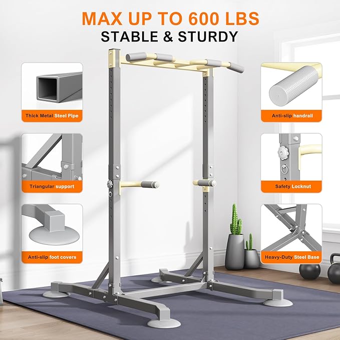 DONIUZ Multi-function Pull Up Station, Portable Workout Equipment with Pull Up Bar and Dip Station for Home Gym, Support 600lbs