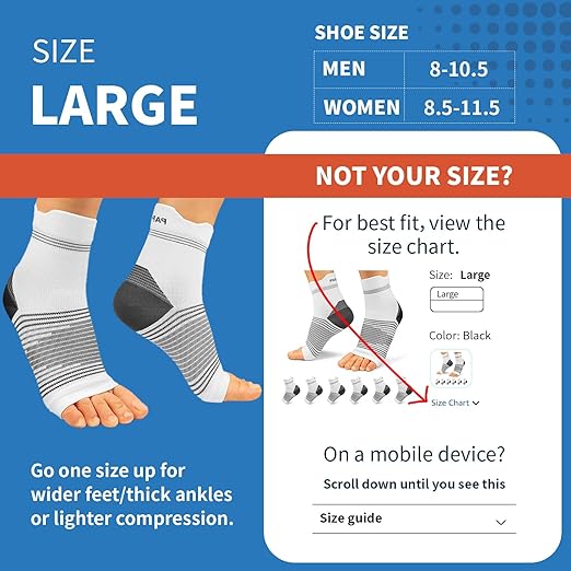 6 Pairs Plantar Fasciitis Socks for Men & Women, Ankle Brace Compression Socks with Arch Support for Achilles Tendonitis, Heel Pain, Swelling & Arthritis Relief, White, Large