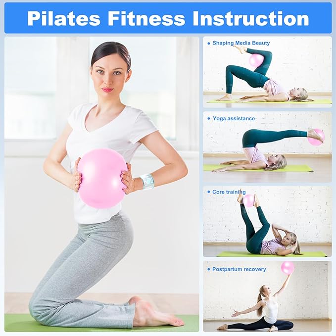 9 Inch Pilates Ball Small Exercise Ball, Workout Ball for Barre, Pilates, Yoga, Stability, Workout, Balance, Fitness at Gym Home Office