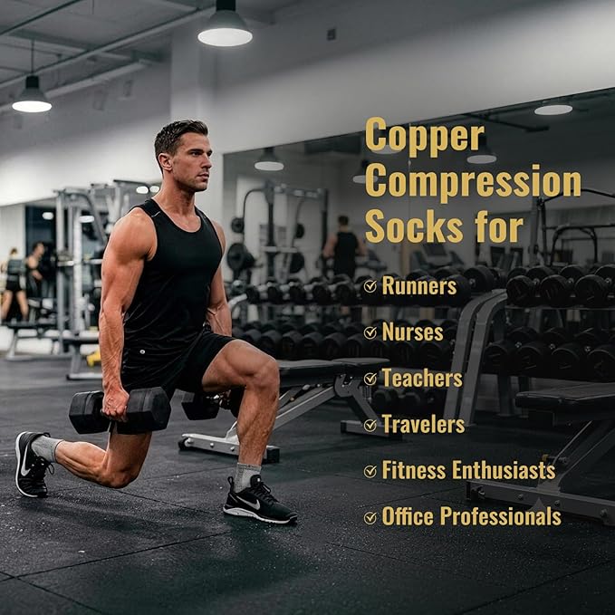 Copper Ankle Compression Socks for Men and Women(6 pairs), Breathable Arch Support Short Running Socks