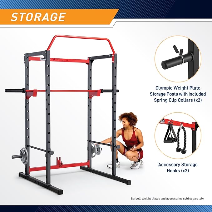 Marcy Power Cage with Pull-Up Bar,Adjustable Bar Catches,Olympic Standard Weight Plate,Accessories Build Your Own Home Gym with Optional Dual Pulley Trolley System for Body Exercise,Strength Training
