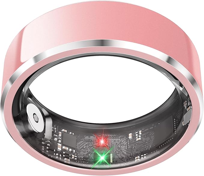 Smart Ring for Women, Fitness & Activity Tracker with Blood Pressure/Heart Rate Monitor, Sleep Tracker, Step Counter, IP68 Waterproof Ring for iOS & Android,Fast Charge, No Subscription (Pink,Size8）