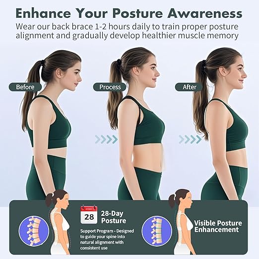 Posture Corrector for Women and Men, Adjustable Back Brace for Spine Alignment & Shoulder Support, Comfortable & Breathable Clavicle Straightener, Supports Better Posture & Reduces Upper Back Discomfort (Large,Chest Size 29"-43")