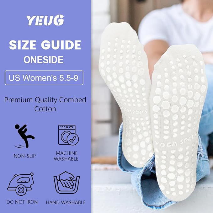 yeuG Pilates Socks for Women Non Slip Grip Socks for Yoga, Barre, Hospital, Barefoot Grippy Yoga Sock Womens Gifts 4 Pairs