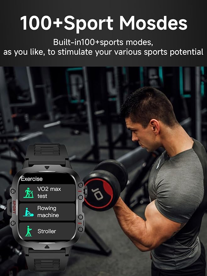 Blood Pressure Watch Men, IP68 Waterproof Blood Pressure Watch, 1.96" High-Resolution Touch Screen Smart Fitness Tracker with 100+ Sport Modes Compatible with Android iOS