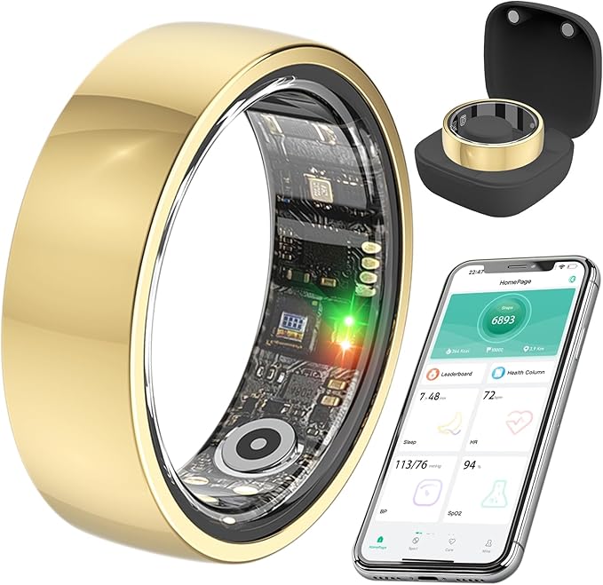 Smart Health Ring for Women Men,Fitness Rings Tracker with Blood Pressure Monitor Heart Rate Blood Oxygen Sleep Monitor IP68 Waterproof Step Counter Calorie Tracker Health Rings for Android iOS Phones