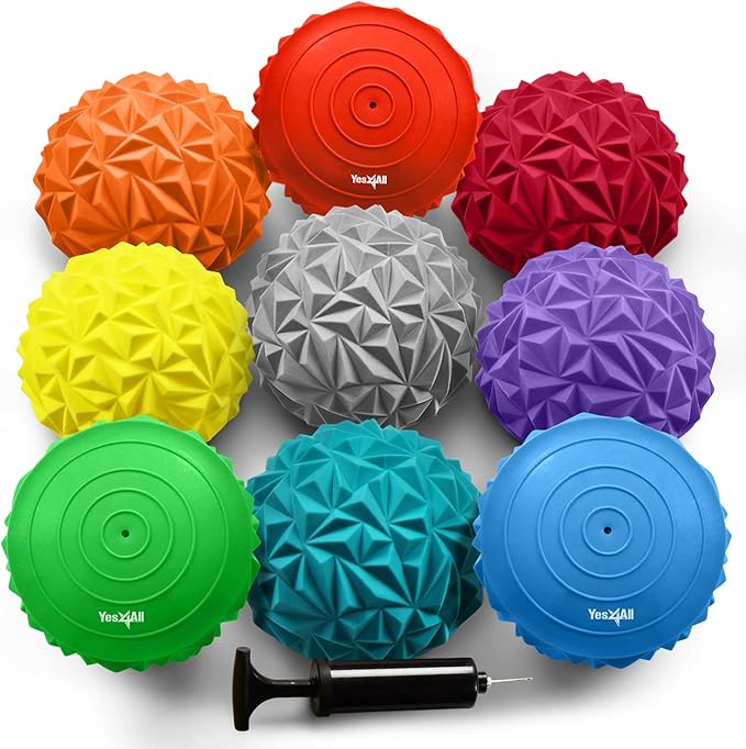 Yes4All Hedgehog Balance Pods for Exercise, Core Body Balancing, Balance Pods for Youth & Adults with Hand Pump - Set of 5
