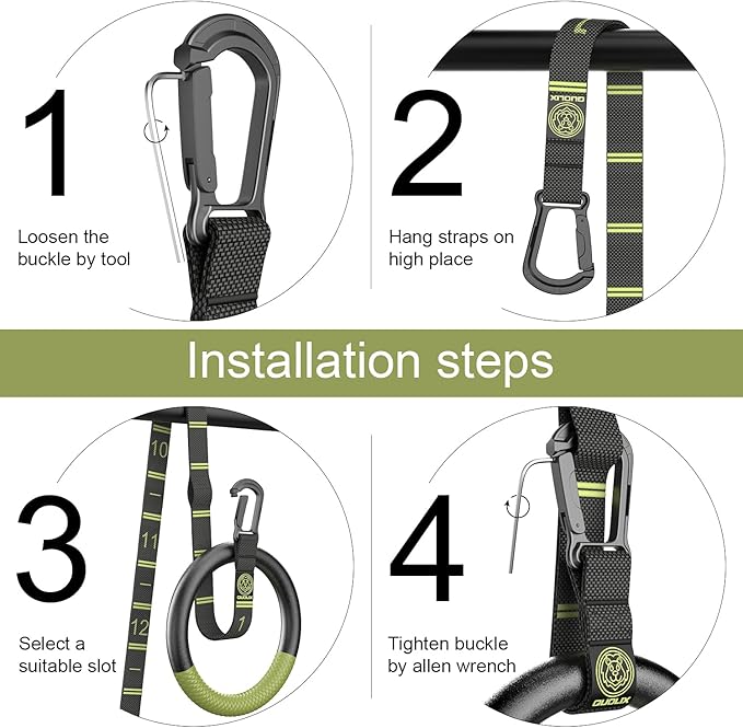 QUOLIX Gymnastic Rings with Adjustable Straps, Non-Slip Pull Up Rings with Straps, 1300lbs Exercise Rings with Straps for Home, Gymnastics Rings for Home Gym, Workout, Exercise, Training, Calisthenic
