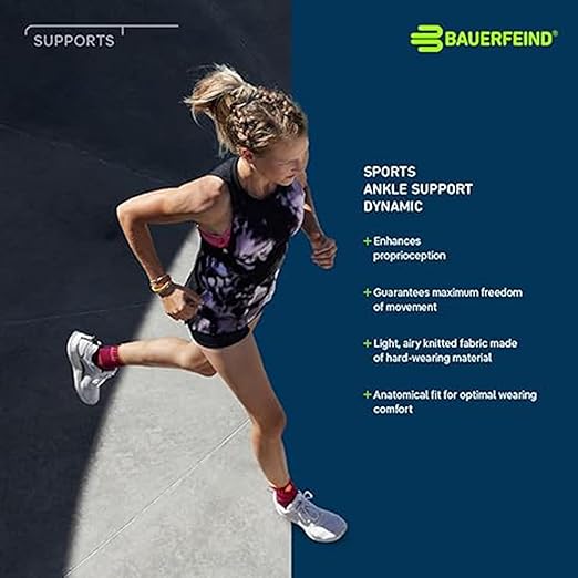 Bauerfeind Sports Ankle Support Dynamic - Ankle Compression Sleeve for Freedom of Movement - 3D AirKnit Fabric for Breathability - Premium Quality & Washable (L, Rivera)