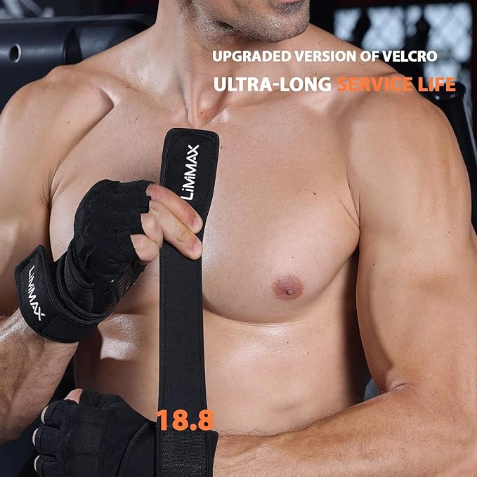 Workout Gloves for Men - Gym Weight Lifting Padded Gloves with Wrist Wrap Support, Full Palm Protection & Silicone Grip Gym Gloves, Exercise, Cross Training, Fitness, Pull-up