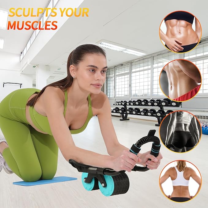 2026 Upgraded Automatic Rebound Ab Roller with Elbow Support, Dual Wide Wheel Ab Workout Equipment for Core Strength Training, Silent Ab Wheel for Beginners Men Women Home Gym Fitness