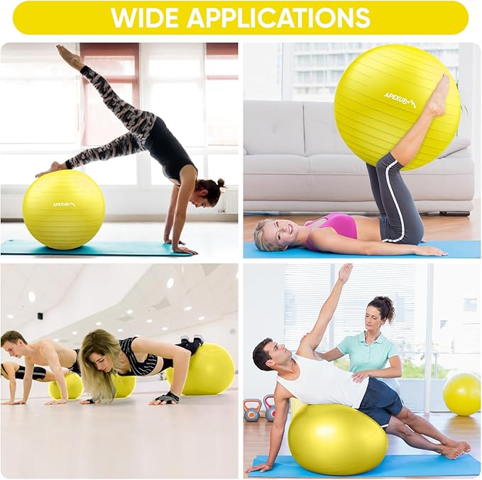 APEXUP Yoga Ball Exercise Ball Anti Slip Heavy Duty for Fitness, Balance & Core Workout, Balance Training, Pregnancy & Physical Therapy, 5 Sizes