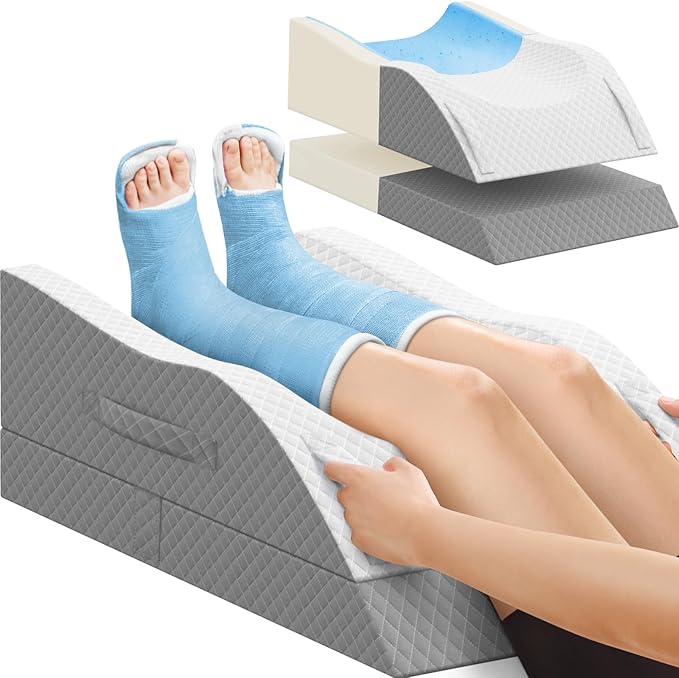 TranquilRelax Elevation Pillows for Leg After Surgery, Memory Foam Adjustable Wedge Pillow for Injury or Rest, Ankle Pillow for Sleeping Blood Circulation Grey/Double Leg