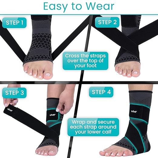 Vive Ankle Compression Sleeves with Straps - Brace for Women and Men - Support Wrap for Achilles Tendonitis, Sprains, Plantar Fasciitis, Pain Relief - 2 Pack (Large)