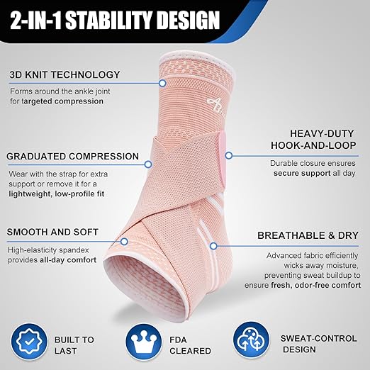 ABIRAM Ankle Brace for Men & Women - Adjustable Compression Sleeve with Wrap, Ion-Matrix Support for Sprained Ankle, Plantar Fasciitis, Achilles Tendonitis Relief - Breathable Gear for Running, Sports